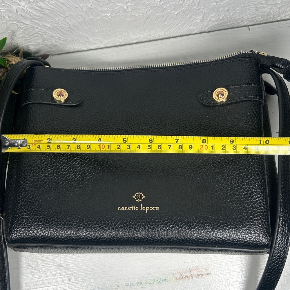Nanette Lepore Crossbody 3 Compartment Purse Vegan Pebbled Black Leather Bag - Picture 15 of 16